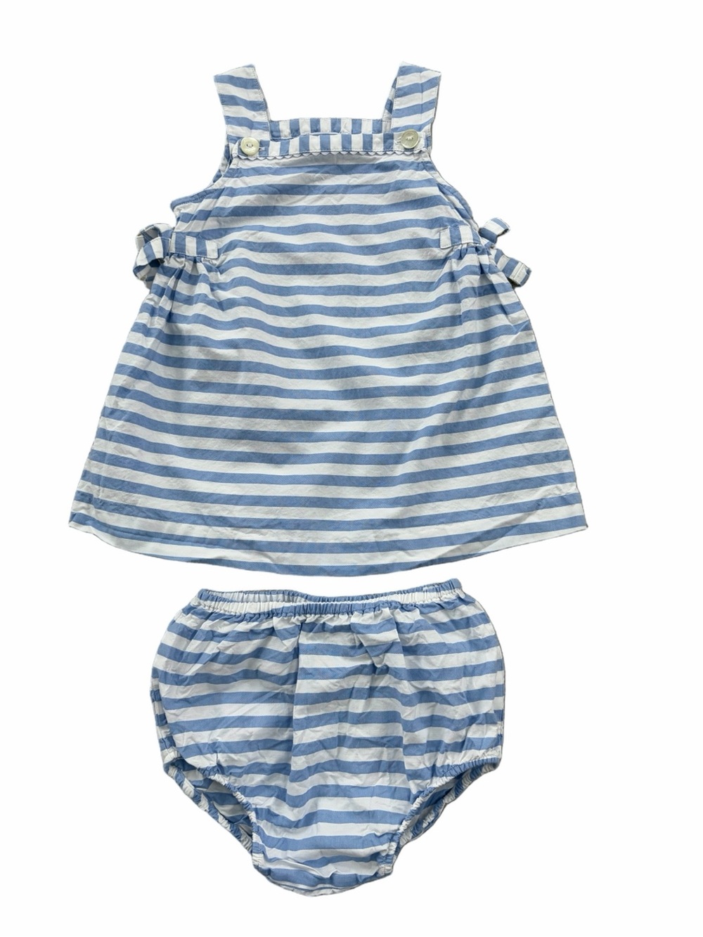 Jacadi Size 12 Months Blue and White Stripe Dress and Bloomers Set